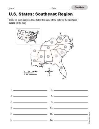 Geography Quiz: Southeast U.S. State Capitals Printable (3rd-8th Grade ...